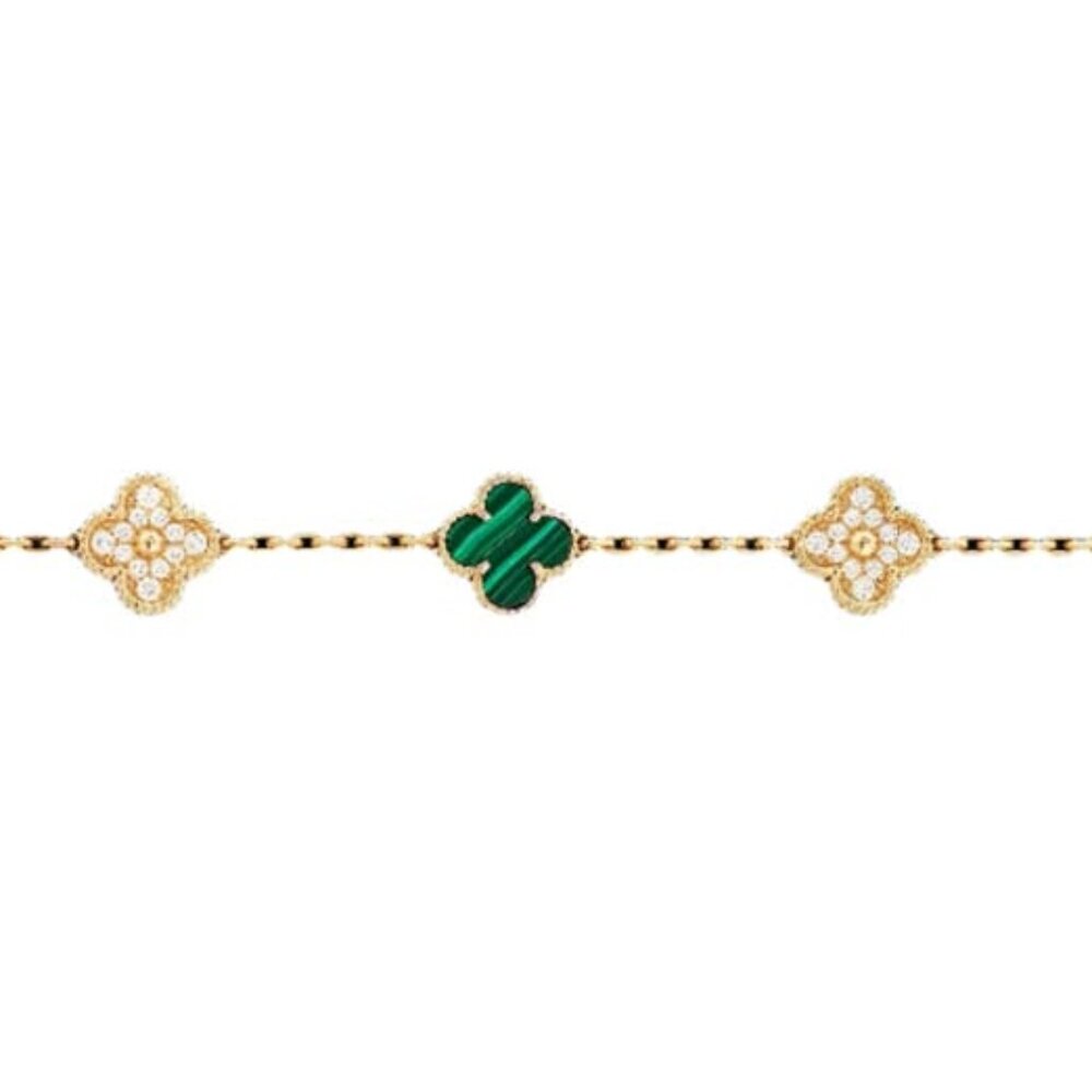 Van Cleef & Arpels Yellow Gold Alhambra Diamond and Malachite Bracelet VCARO7GQ0 - Picture 3 of 7